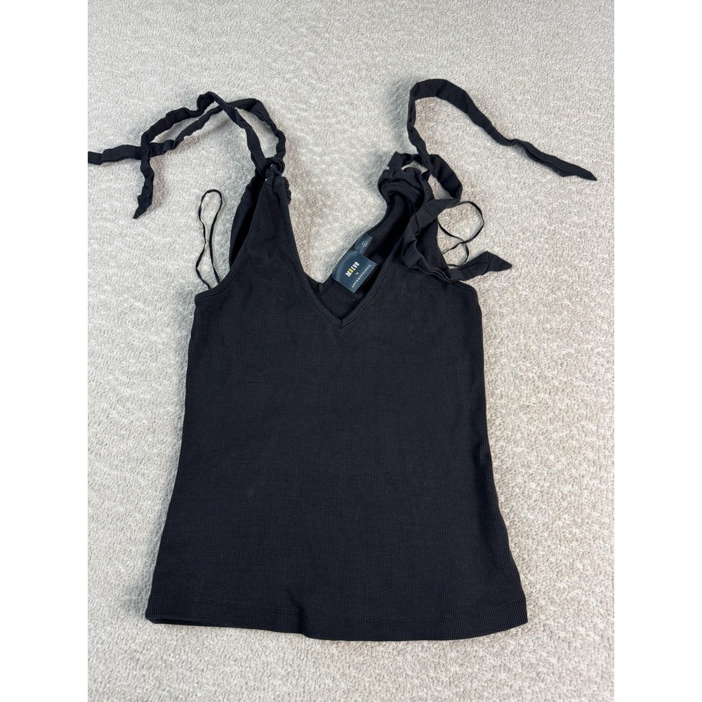 Maeve by Anthropologie Tank Top Womens Small Black Tie‎ Shoulder Ribbed Cotton